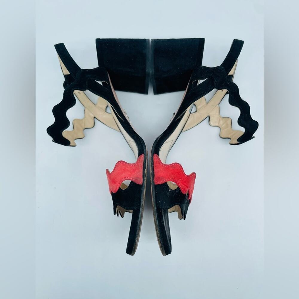 Prada Black Coral Red wavy strap block heel ankle strap open toe sandals EU39 - Picture 4 of 8
